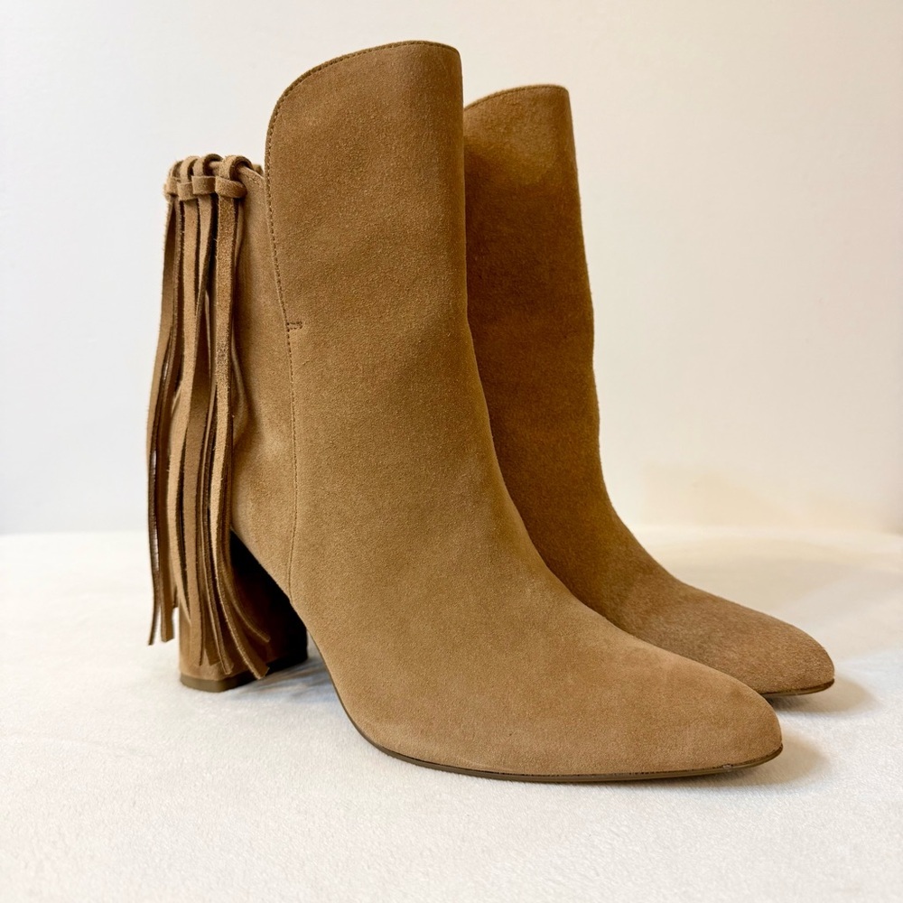 Anthropologie Cecelia New York Brackett Fringe Boots in Taupe Suede Size 9 - Picture 3 of 12